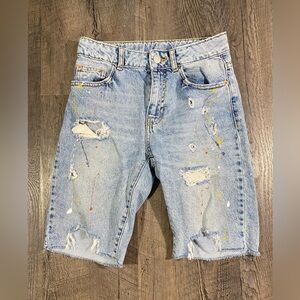 ZARA Boys Distressed Paint Splatter Jean Shorts